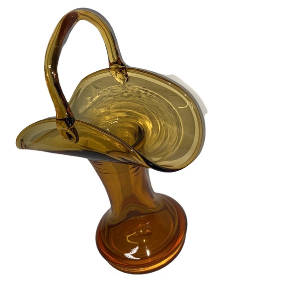 Handblown Amber Glass Vase with Handle Rare Unique Handcrafted Home Decor - Picture 3 of 9